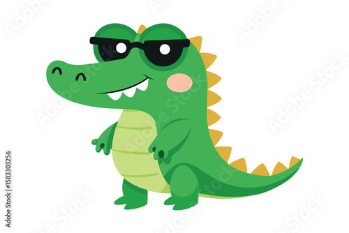 Cartoon crocodile with a smile sticker isolated on white background