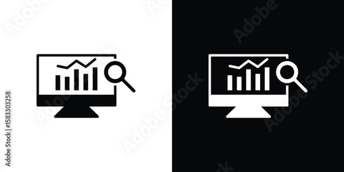 Data Analysing icon vector graphics. Flat solid black vector set