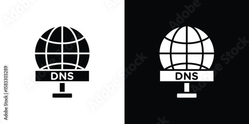 DNS icon vector graphics. Flat solid black vector set