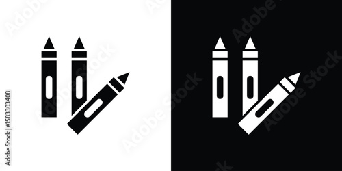 Crayon icon vector graphics. Flat solid black vector set