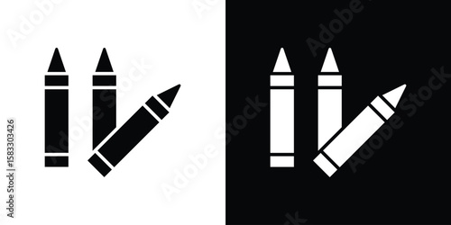 Crayon icon vector graphics. Flat solid black vector set