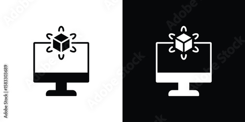 Computer simulation icon vector graphics. Flat solid black vector set