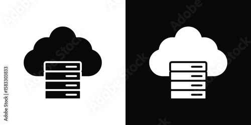 Cloud server icon vector graphics. Flat solid black vector set