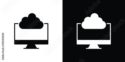Cloud computing icon vector graphics. Flat solid black vector set