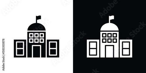 City hall icon vector graphics. Flat solid black vector set
