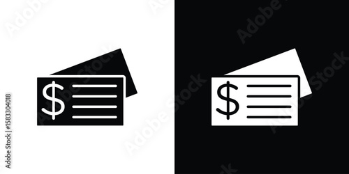 Cheque icon vector graphics. Flat solid black vector set