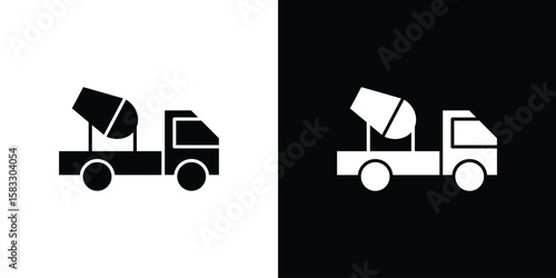 Cement truck icon vector graphics. Flat solid black vector set