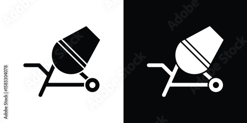 Cement mixer icon vector graphics. Flat solid black vector set