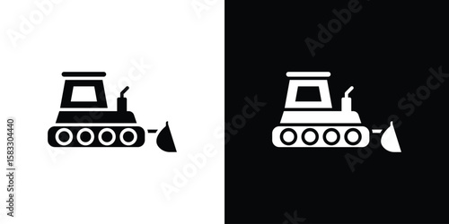 Bulldozer icon vector graphics. Flat solid black vector set