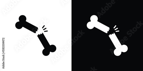 Broken bone icon vector graphics. Flat solid black vector set