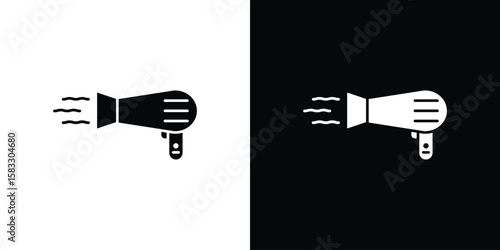 Blow dryer icon vector graphics. Flat solid black vector set