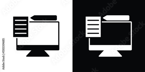 Blended learning icon vector graphics. Flat solid black vector set