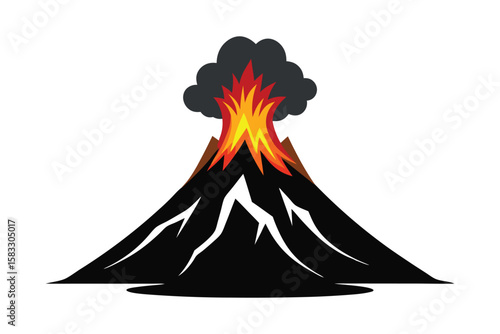 An active volcano spewing fire on white background