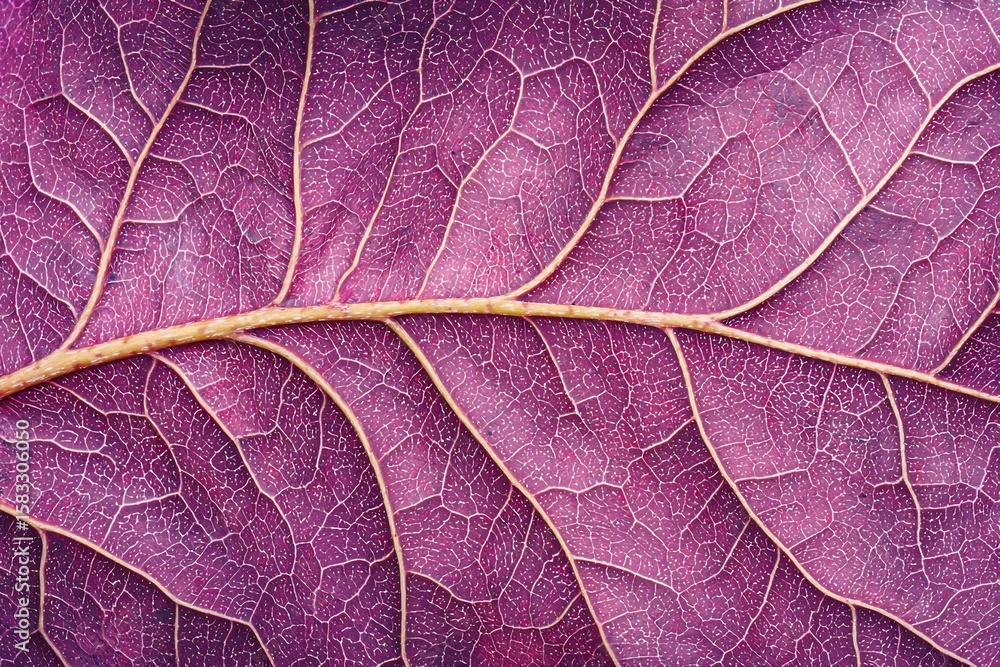 Fototapeta premium Macro of red oak leaf speckled surface under morning light