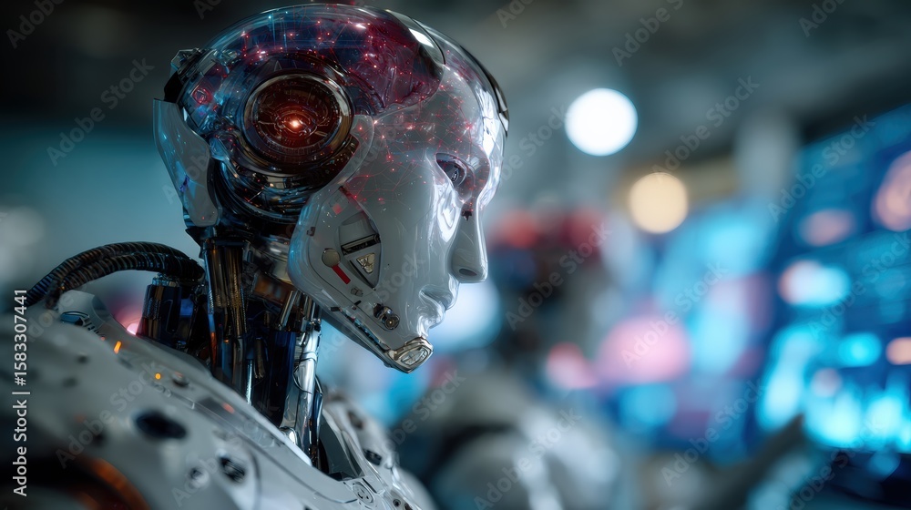 Fototapeta premium Exploring futuristic robotics and ai technology in a laboratory environment close-up perspective