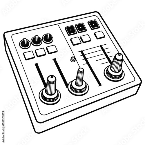 Black and white illustration of audio mixing console controls audio mixer sound control