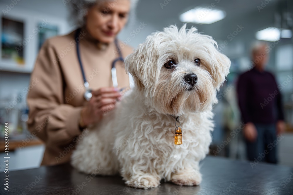 Fluffy dog receiving vaccination in a warm veterinary office filled with care and compassion Fluffy dog receiving vaccination in a warm veterinary office filled with care and compassion