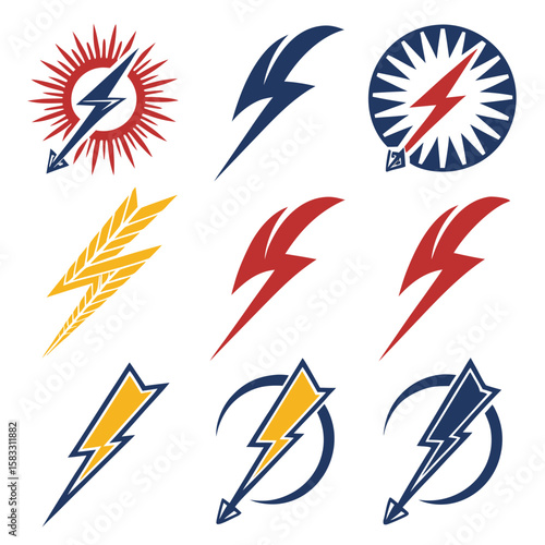 Free Download Collection of Lightning Bolt Icons with Sun and Wheat Motifs energy power - GFXLoad