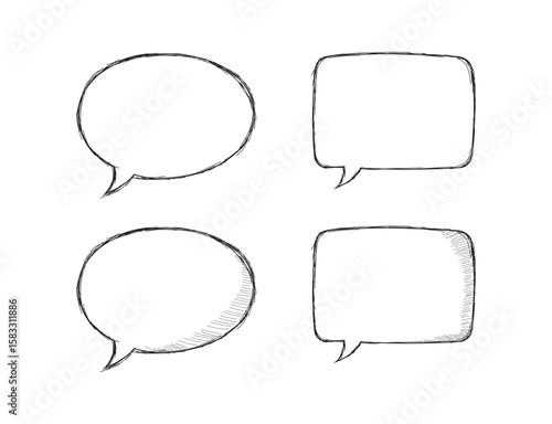 Hand-drawn sketch speech bubbles set illustration.