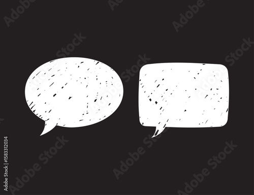 Grunge speech bubbles on black background.