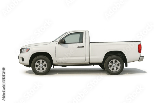 A modern white pickup truck isolated against a plain background, perfect for showcasing utility and style in transportation.