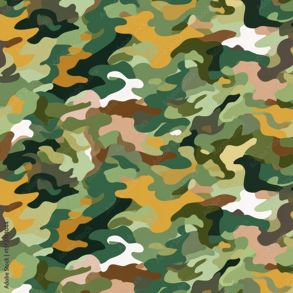 Fototapeta premium Classic green and brown camouflage pattern with distinct abstract shapes