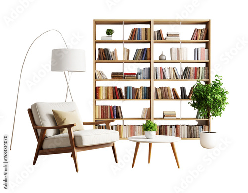  Modern Living Room with Floor-to-Ceiling Bookshelves