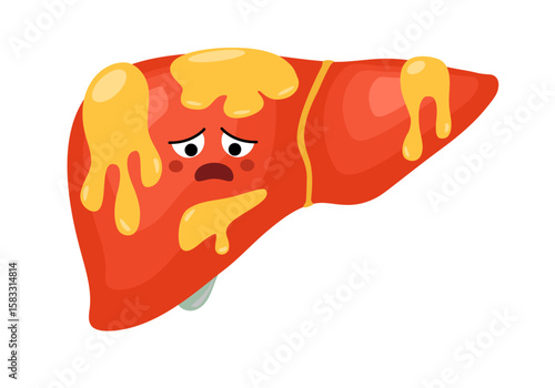 Fatty liver symbol. Internal organ requires care or medical treatment due to disease or impact of adverse on health. health care concept. Vector illustration isolated on white background.