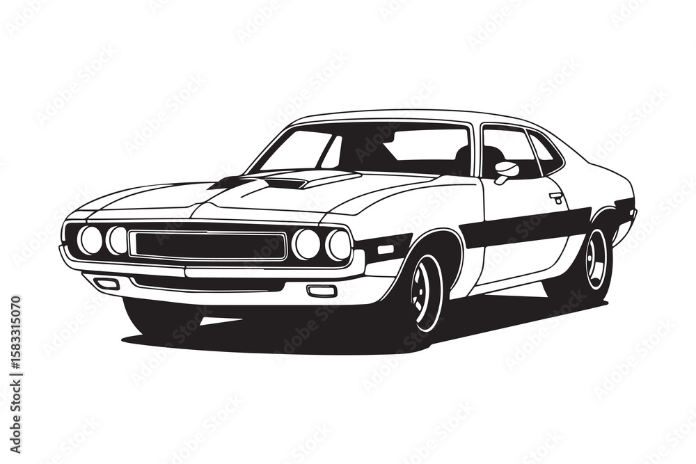 Naklejka premium Car line art drawing, outline car Design, car coloring page, car sketch vector art illustration, car line silhouette design