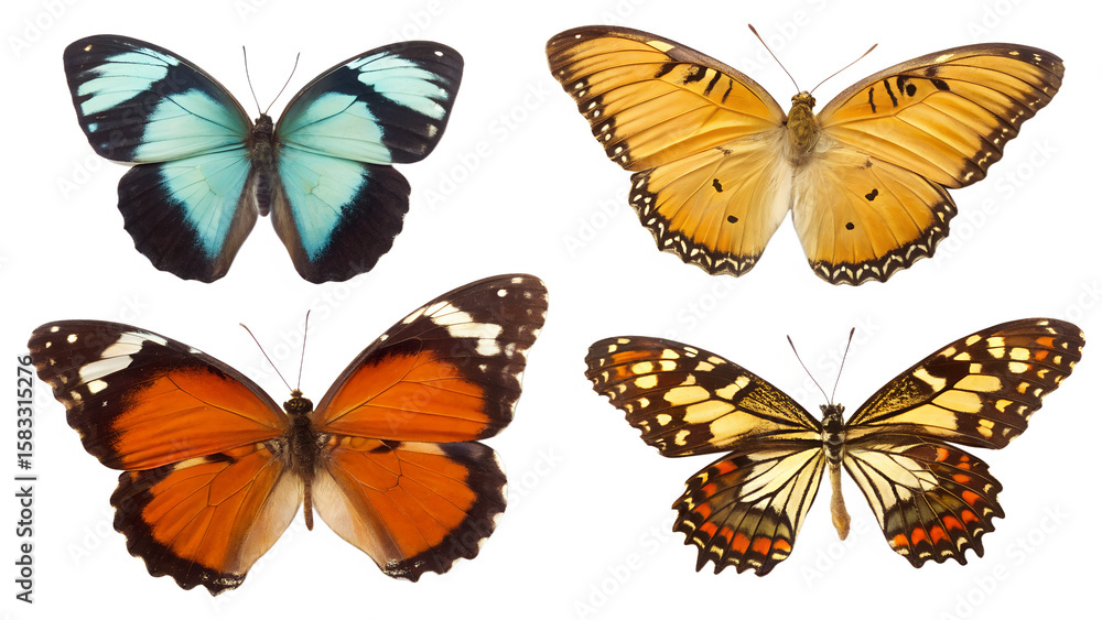 Obraz premium Colorful Butterflies on White Background PNG