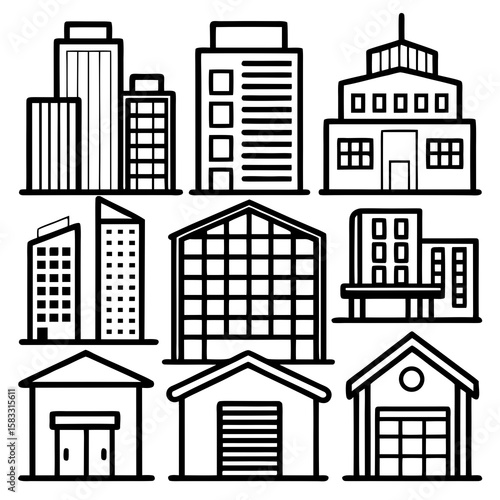 Diverse urban building outlines architecture city