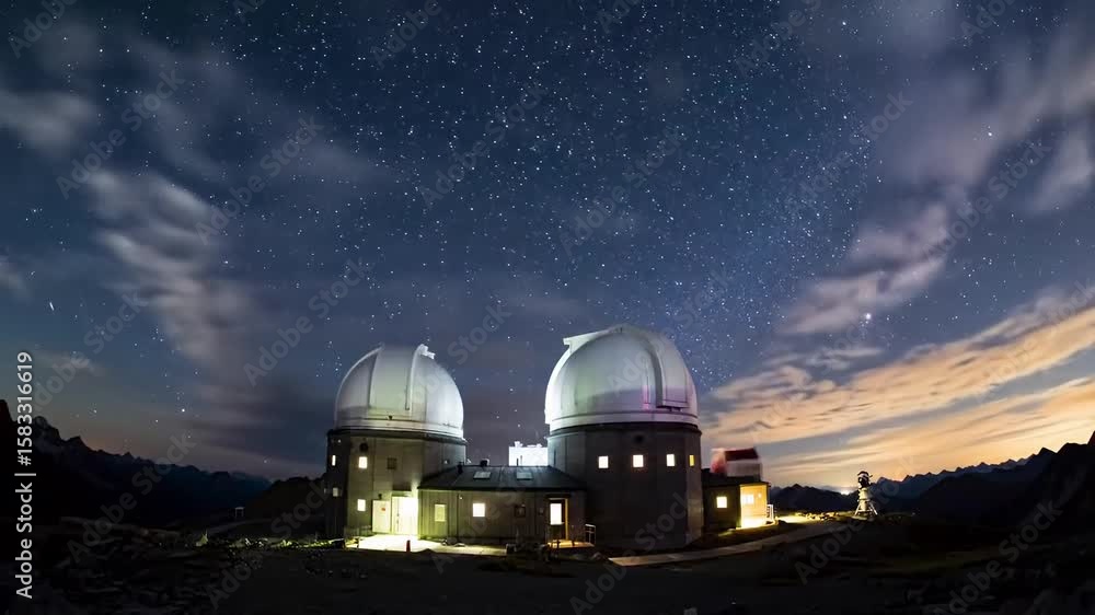 Time-Lapse of the starry night sky over the mountain Observatory, showcasing the beauty of Time-Lapse of the starry night sky over the mountain Observatory, showcasing the beauty of