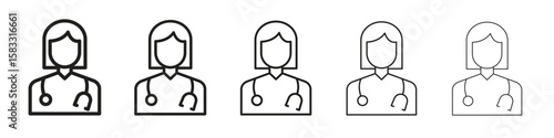 Woman Doctor icon vector Art line Illustrations collection