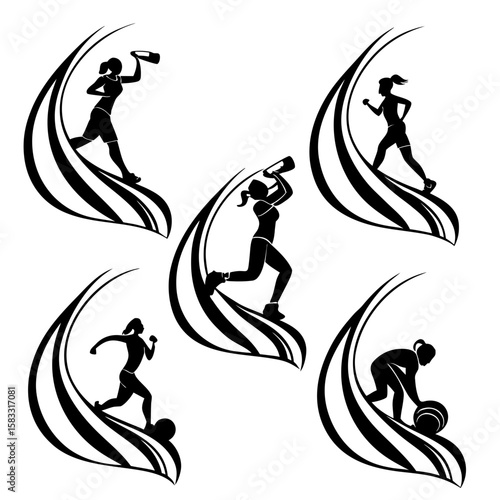 Female athletes running and playing sports fitness