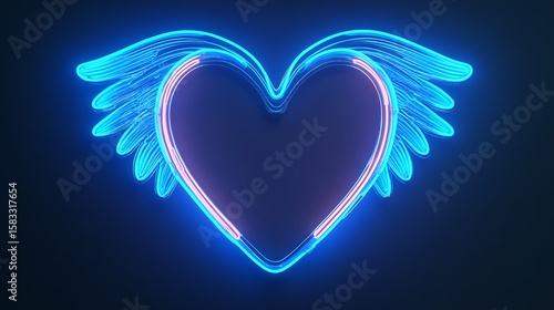 Neon heart with wings