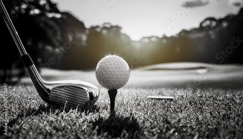 black and white retro photo of golf playing golf ball golf tee golf ball and club closeup ai generated golf course wallpaper