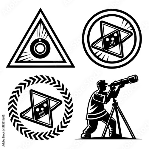 Geometric symbols and astronomer silhouette triangle