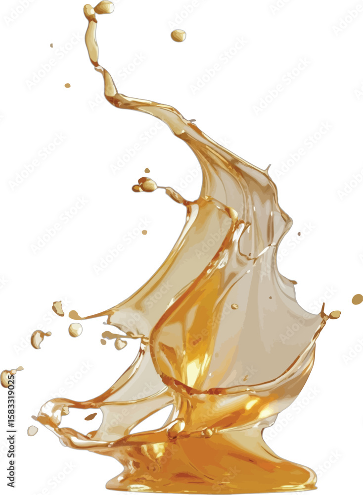 Fototapeta premium Dynamic splash of golden liquid with droplets against a white background water