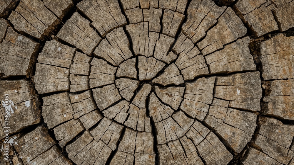 Fototapeta premium Textured surface of aged timber logs in a countryside building.