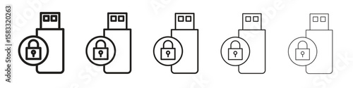 Pendrive security icon vector Art line Illustrations collection