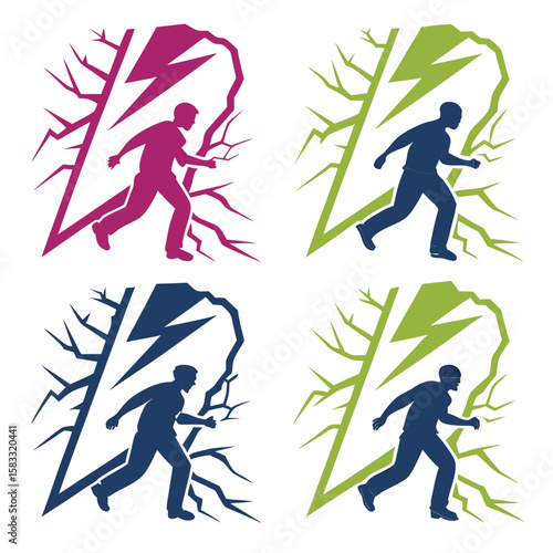 Man running through jagged lightning bolt vector