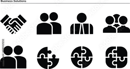 Black Business Solutions Icons Handshake People Puzzle Pieces