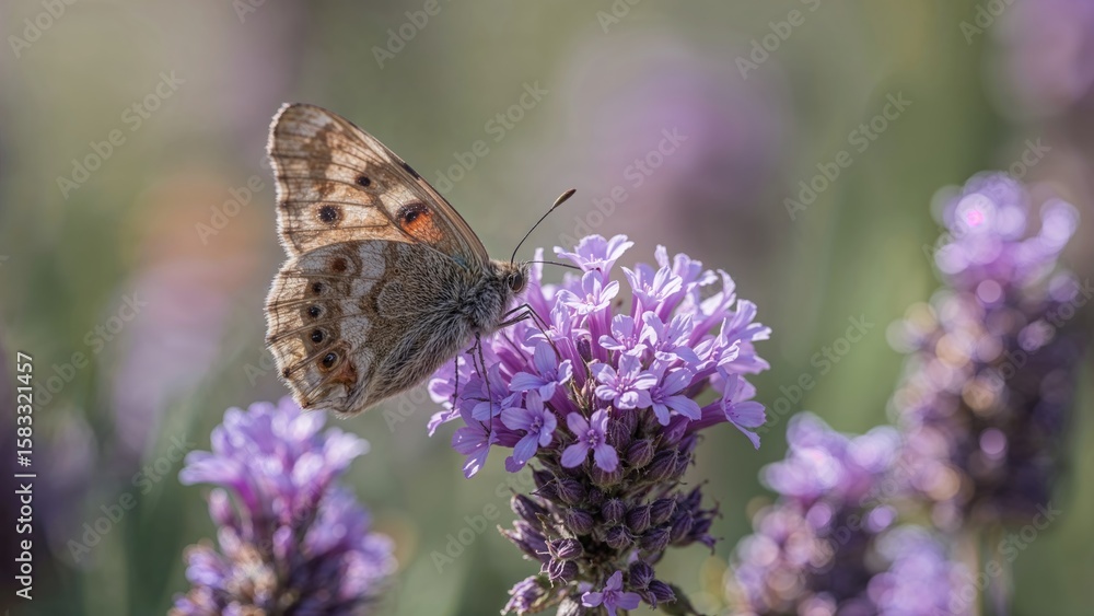 Naklejka premium Intimate portrait of a colorful butterfly sitting on a scented flower