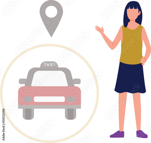 A girl showing taxi location.