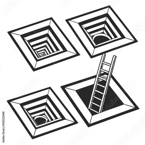 Optical illusion squares with ladder descending into darkness vector