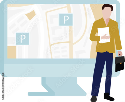 A working man uses map to go.