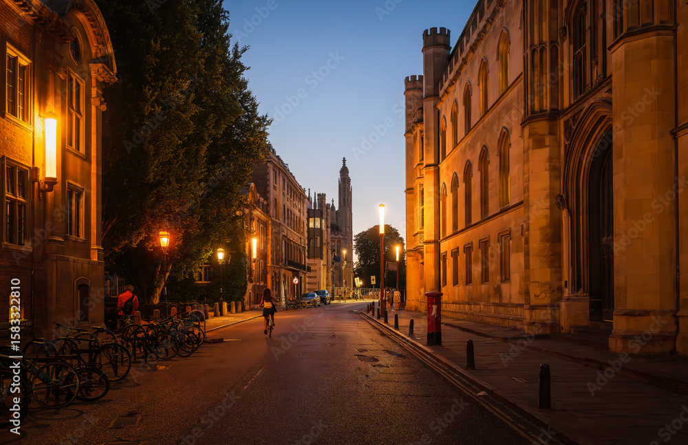 Fototapeta premium Historic street in Cambridge old town, United Kingdom.