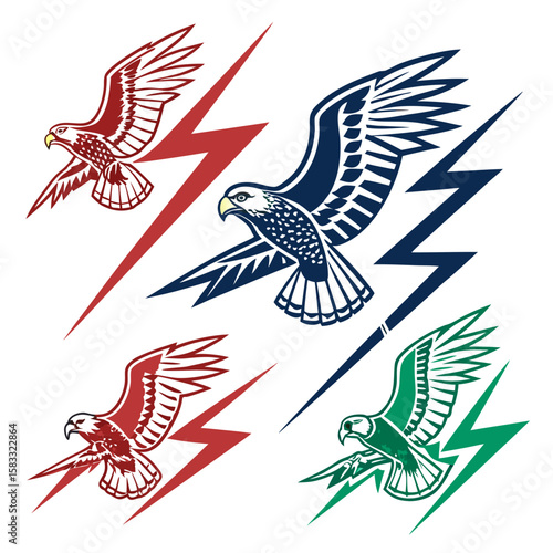 Red blue green eagles lightning bolts falcon hawk