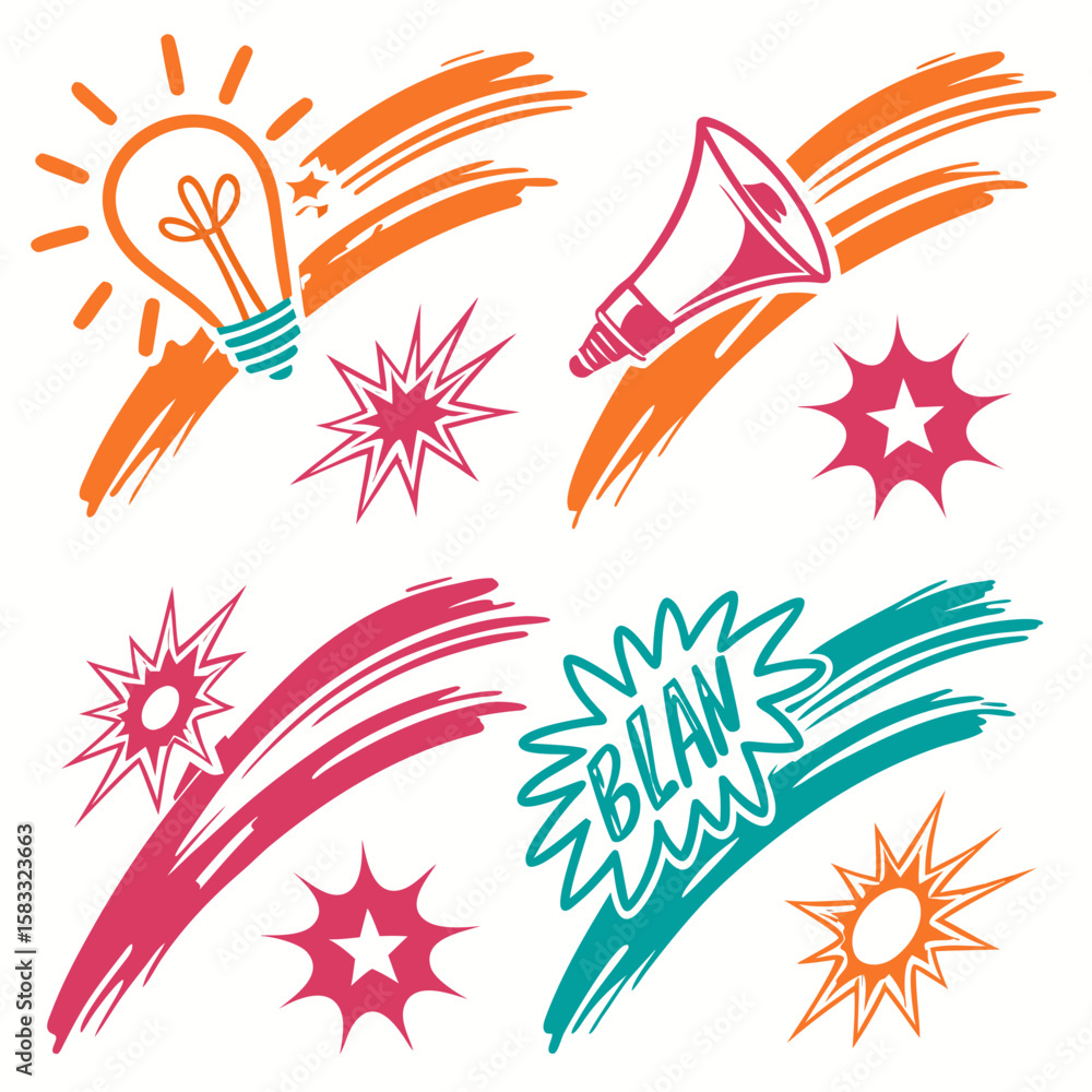 Obraz premium Idea megaphone starburst speech bubble lightbulb orange