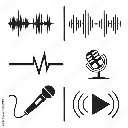 Sound wave and microphone icons audio waveform